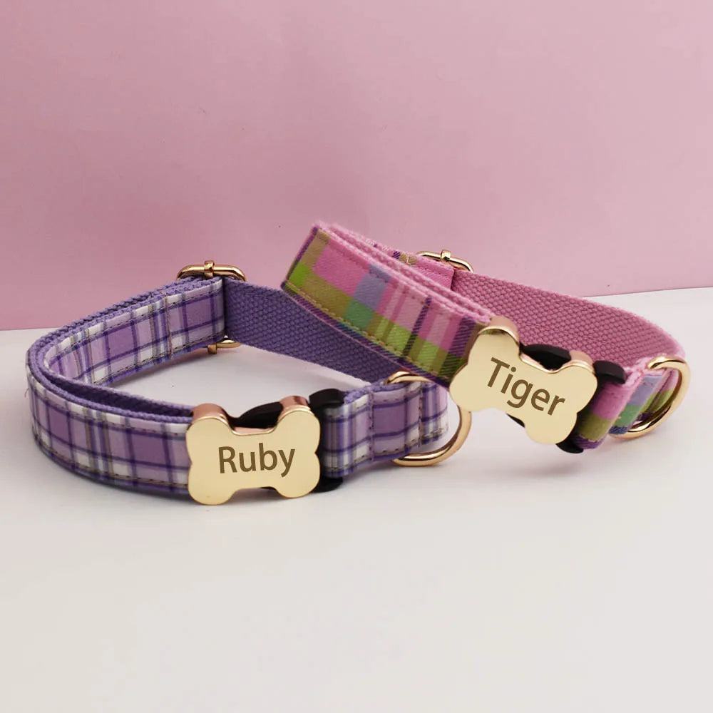 Customizable Dog Collar - Green Plaid