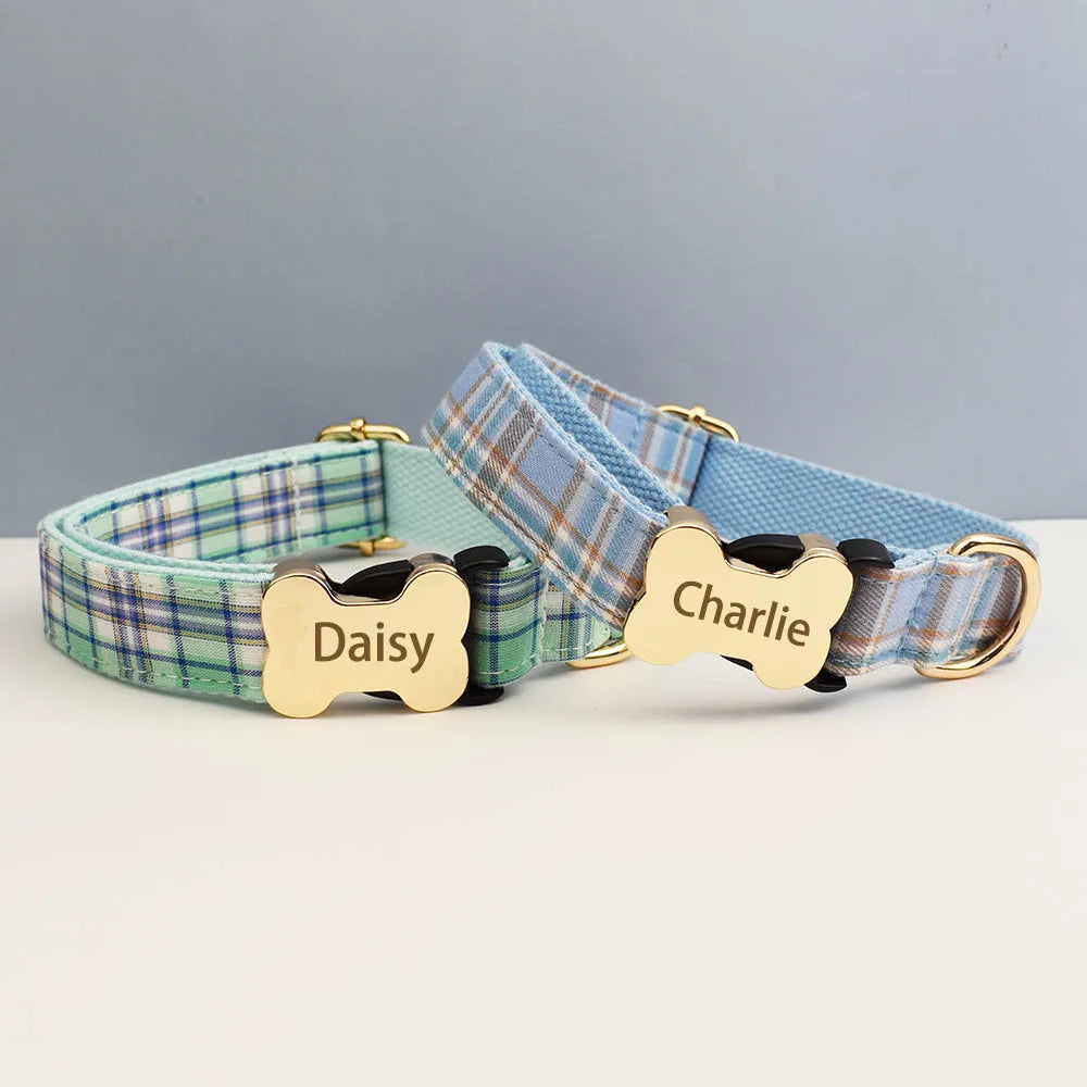 Customizable Dog Collar - Green Plaid