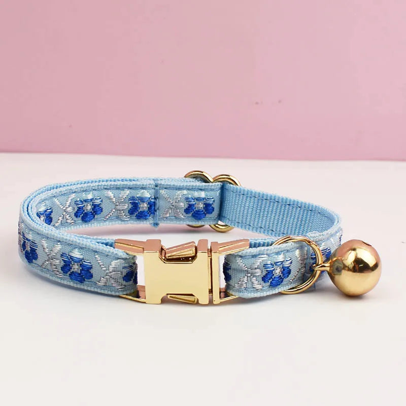 Customizable Cat Collar - Aqua Floral