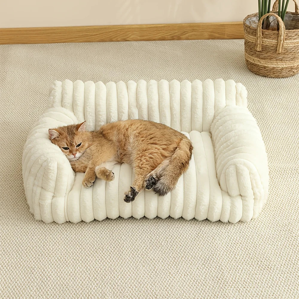 KEMORELA Cat & Dog Striped Fuzzy Sofa Bed