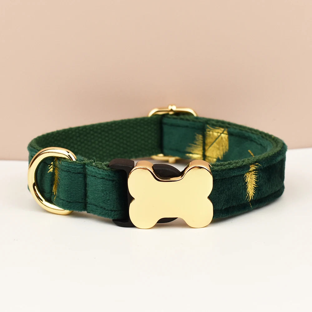 Customizable Cat Collar - Green & Gold Feather