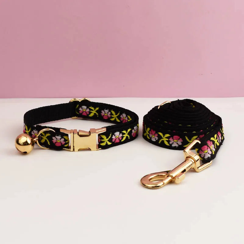 Bundle - Customizable Collar + Leash - Midnight Rose