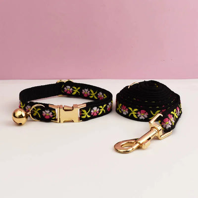 Bundle - Customizable Collar + Leash - Midnight Rose