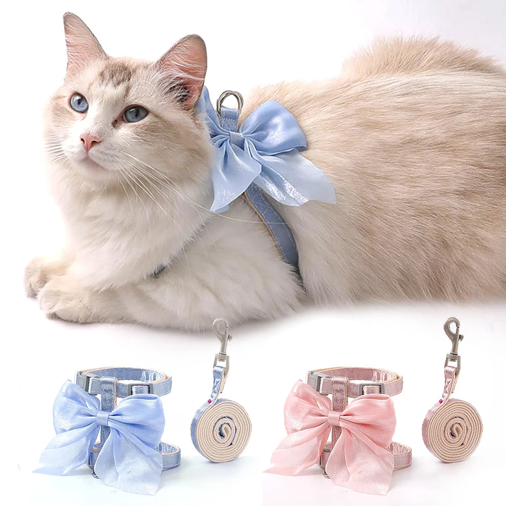 Blue Bow Cat Harness