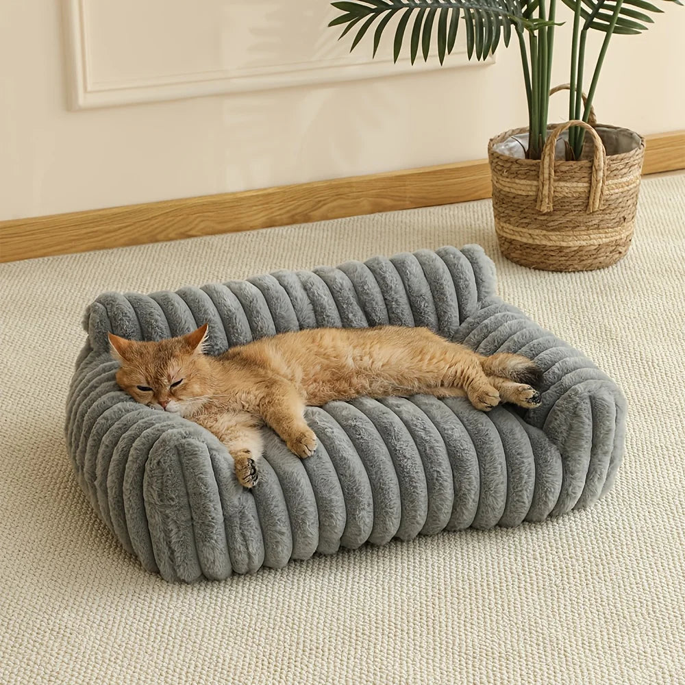 KEMORELA Cat & Dog Striped Fuzzy Sofa Bed