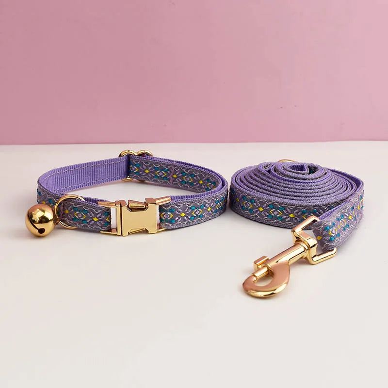 Bundle - Customizable Collar + Leash - Lilac Geometric